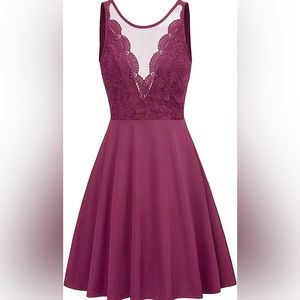 Fuchsia Lace Deep V Neck Dress